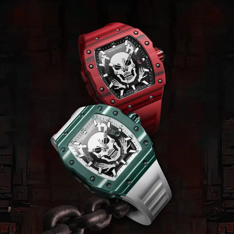 BG9908 Skull Carbon Fiber Skeleton Automatic Watch