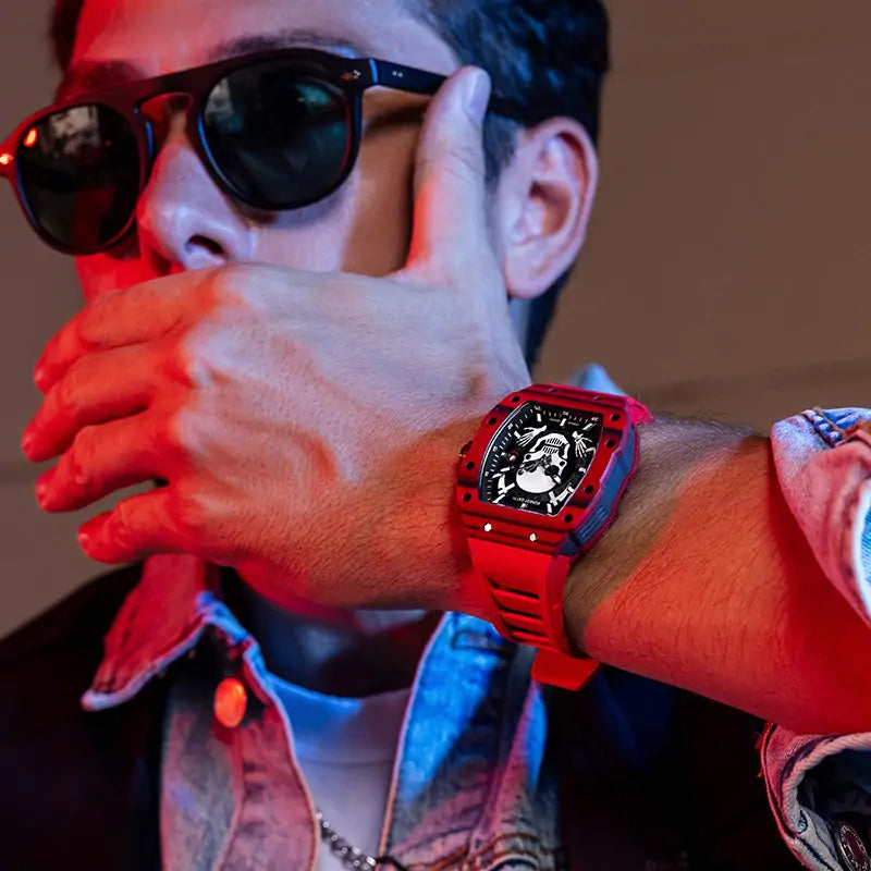 BG9908 Skull Carbon Fiber Skeleton Automatic Watch