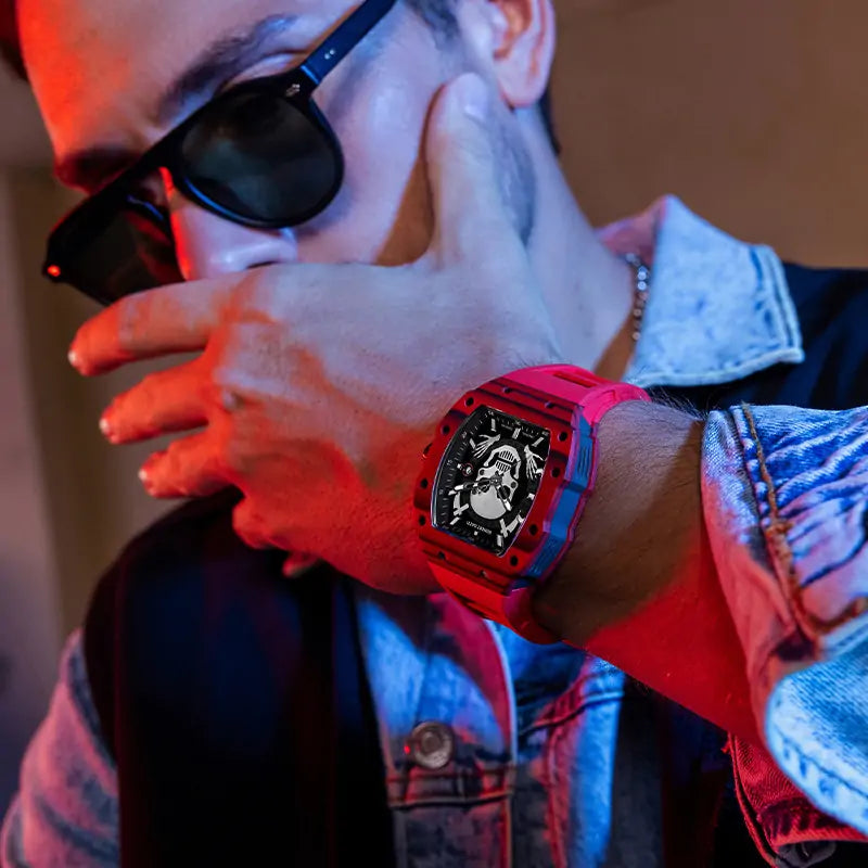 BG9908 Skull Carbon Fiber Skeleton Automatic Watch