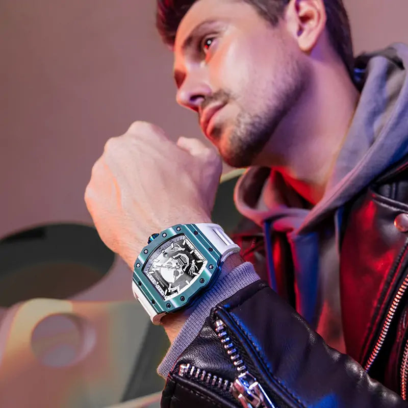 BG9908 Skull Carbon Fiber Skeleton Automatic Watch