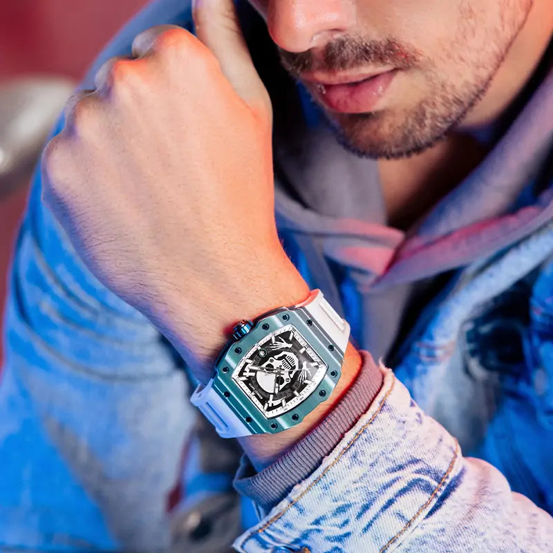 BG9908 Skull Carbon Fiber Skeleton Automatic Watch