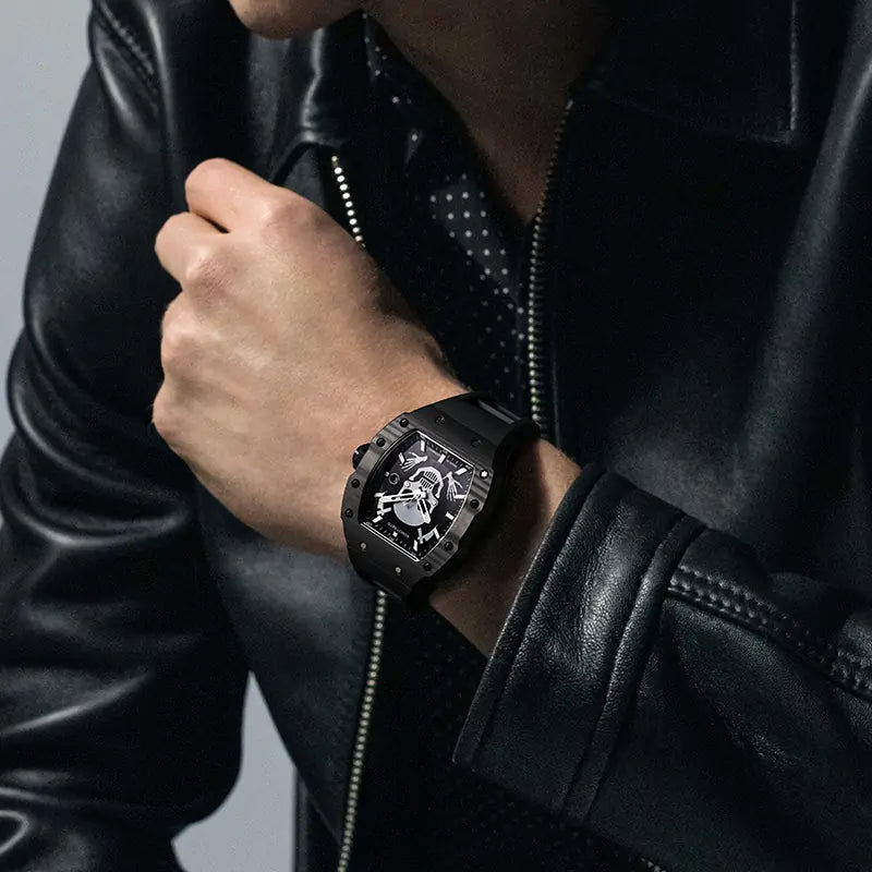 BG9909 Carbon Fiber Skull Tonneau Mechanical Watch