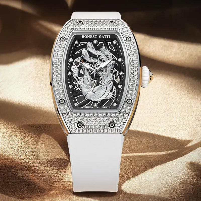BG9910 Elegant Tonneau Crystal Mechanical Watch for Women