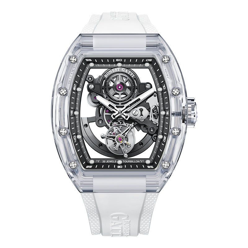 BG7001 clear sapphire crystal tourbillon watch front view