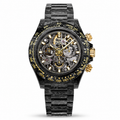BONEST GATTI BG9014-C2 Obsidian Gold carbon fiber skeleton chronograph front view on white