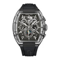 BG9920 black K9 crystal skeleton tonneau watch front view