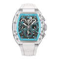 BG9920 blue K9 crystal skeleton tonneau watch front view