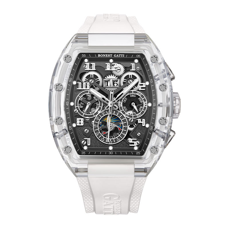 BG9920 transparent K9 crystal skeleton watch front view