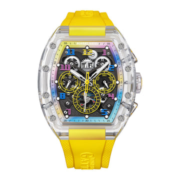 BG9920 yellow K9 crystal skeleton watch front view