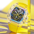 BG9920 yellow K9 crystal skeleton watch front view