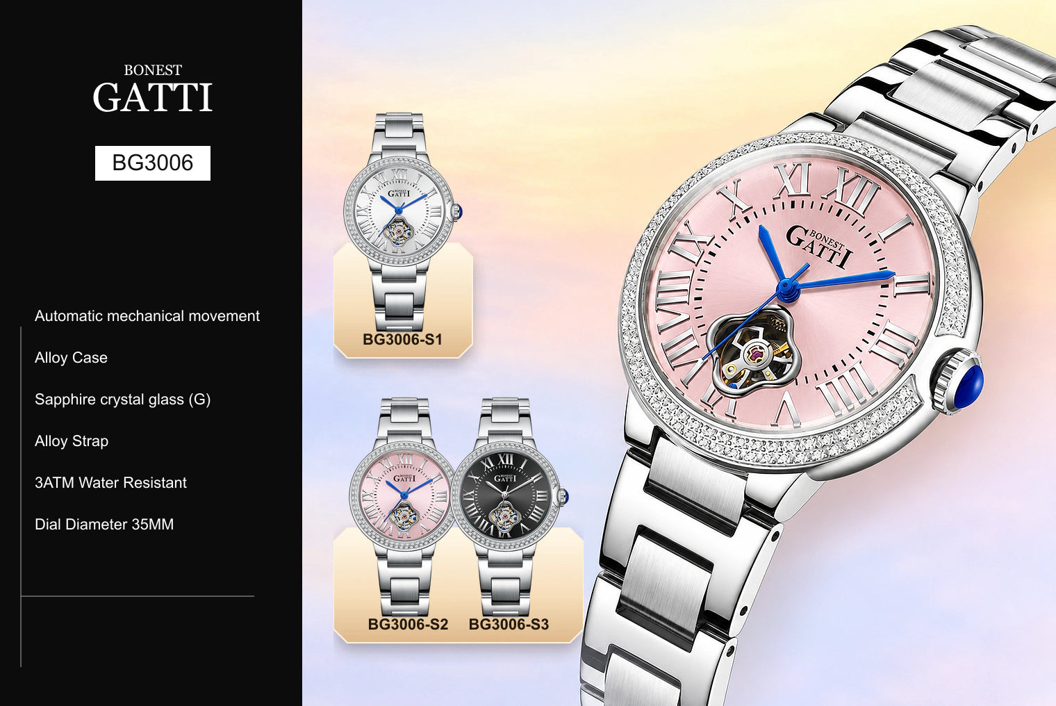 BONEST GATTI BG3006 watch, specifications and available colors