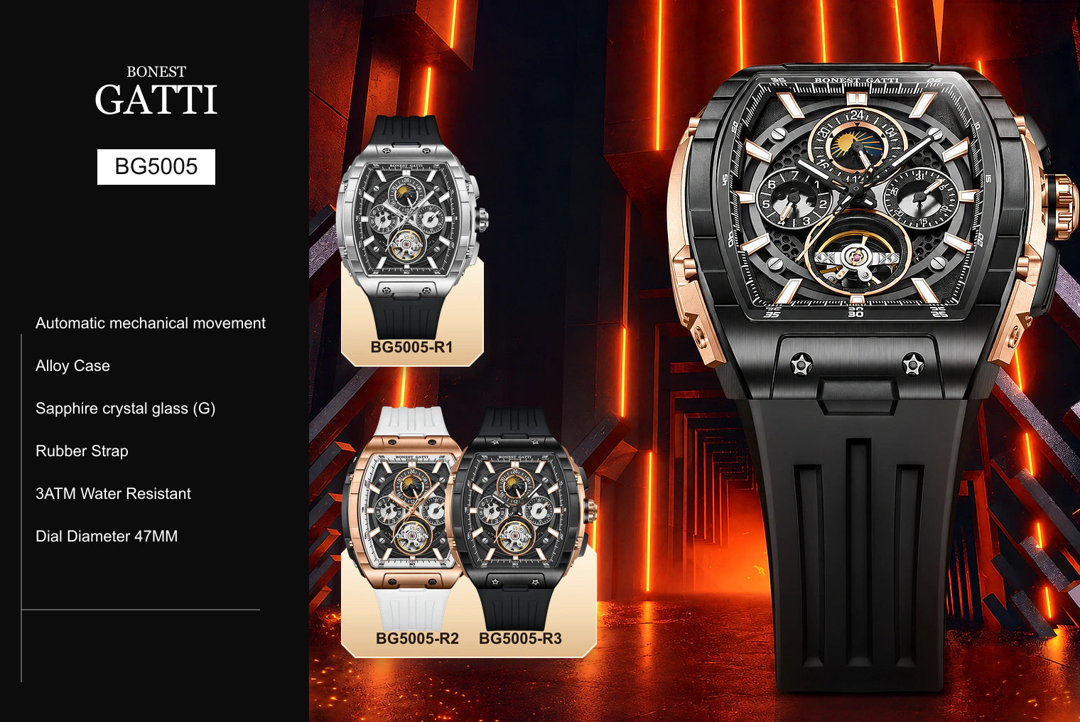 BONEST GATTI BG5005 watch, specifications and available colors