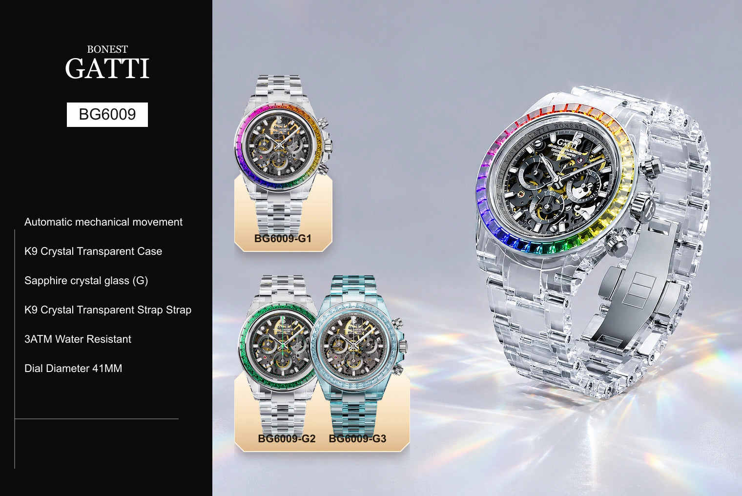 BONEST GATTI BG6009 watch, specifications and available colors
