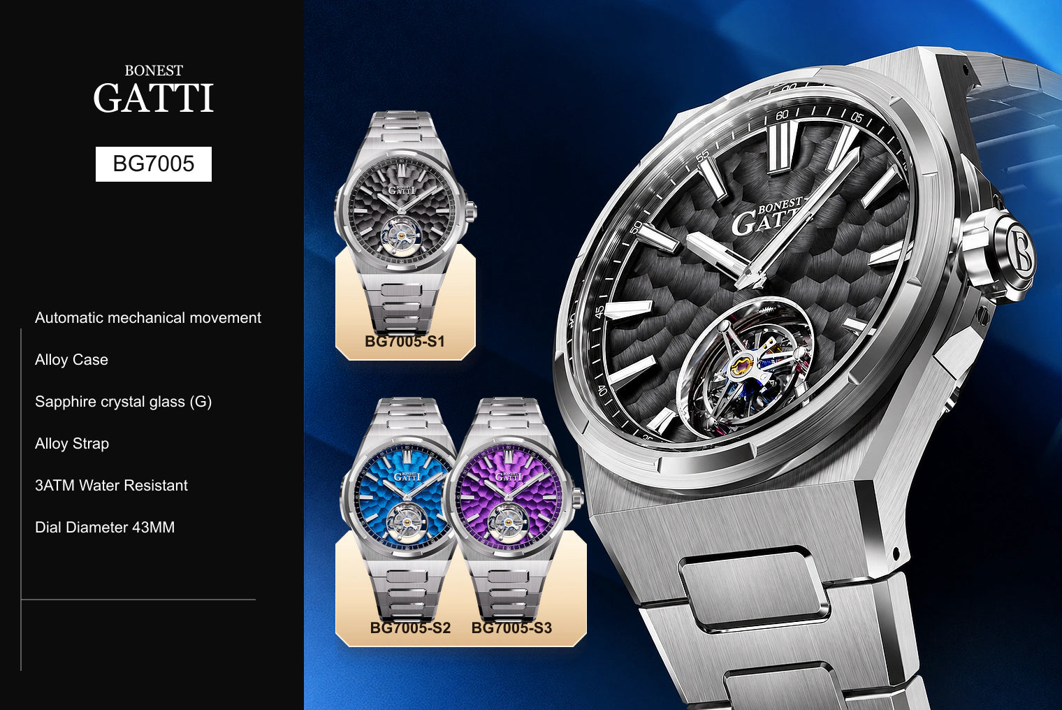 BONEST GATTI BG7005 watch, specifications and available colors