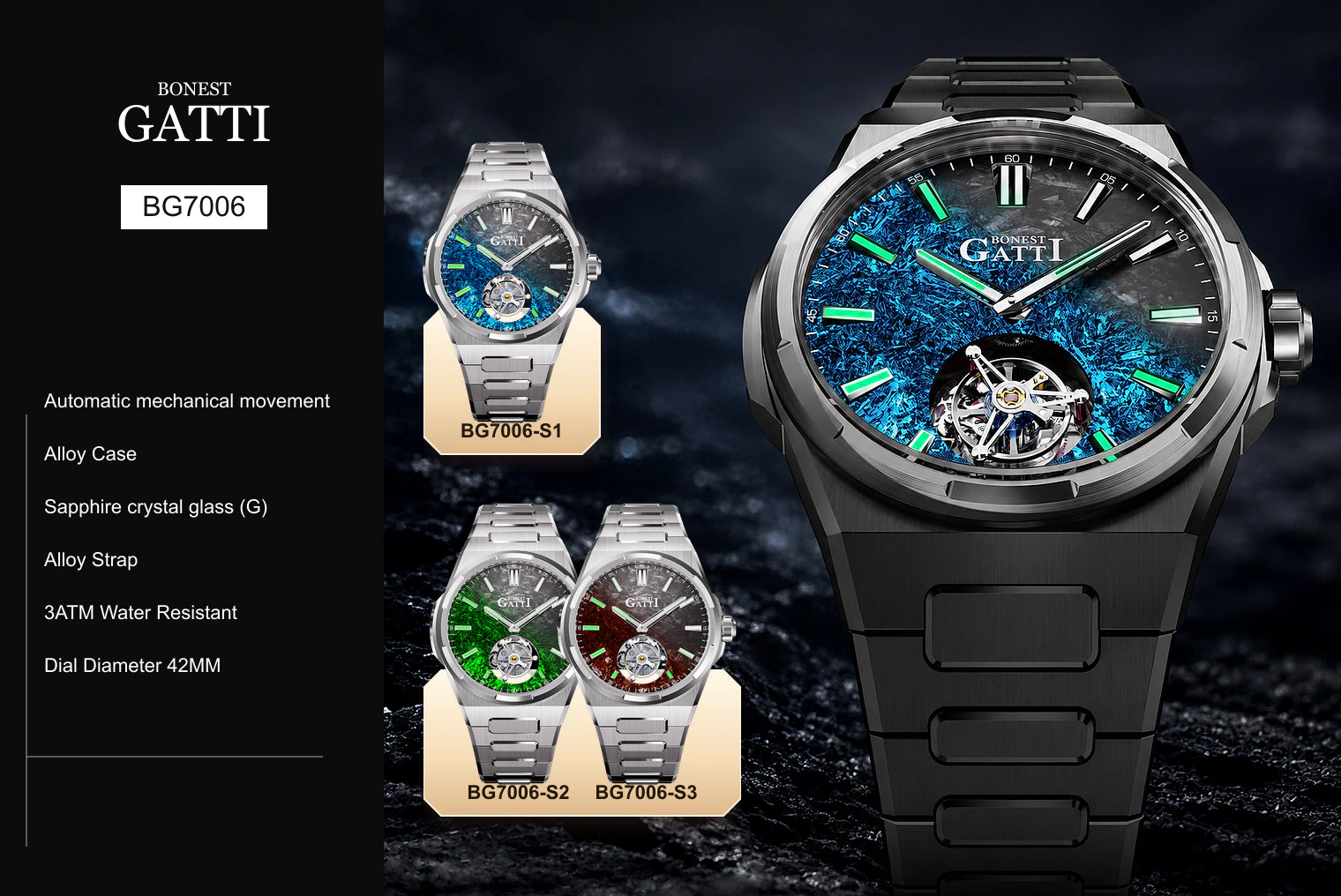 BONEST GATTI BG7006 watch, specifications and available colors