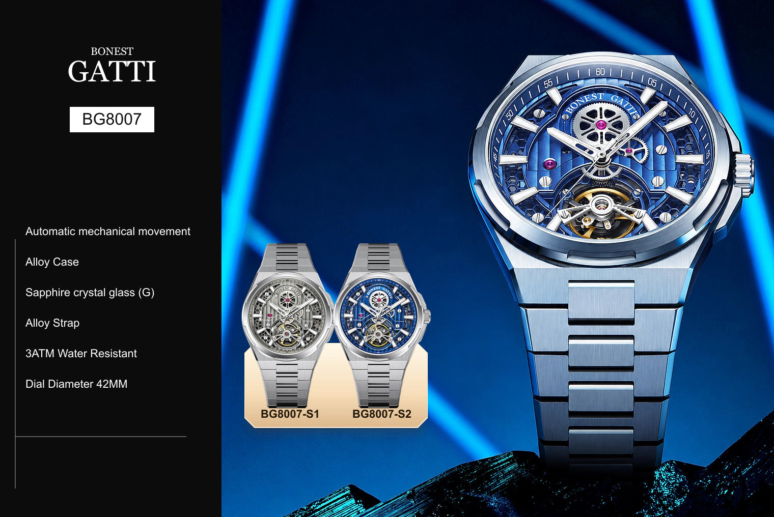 BONEST GATTI BG8007 watch, specifications and available colors