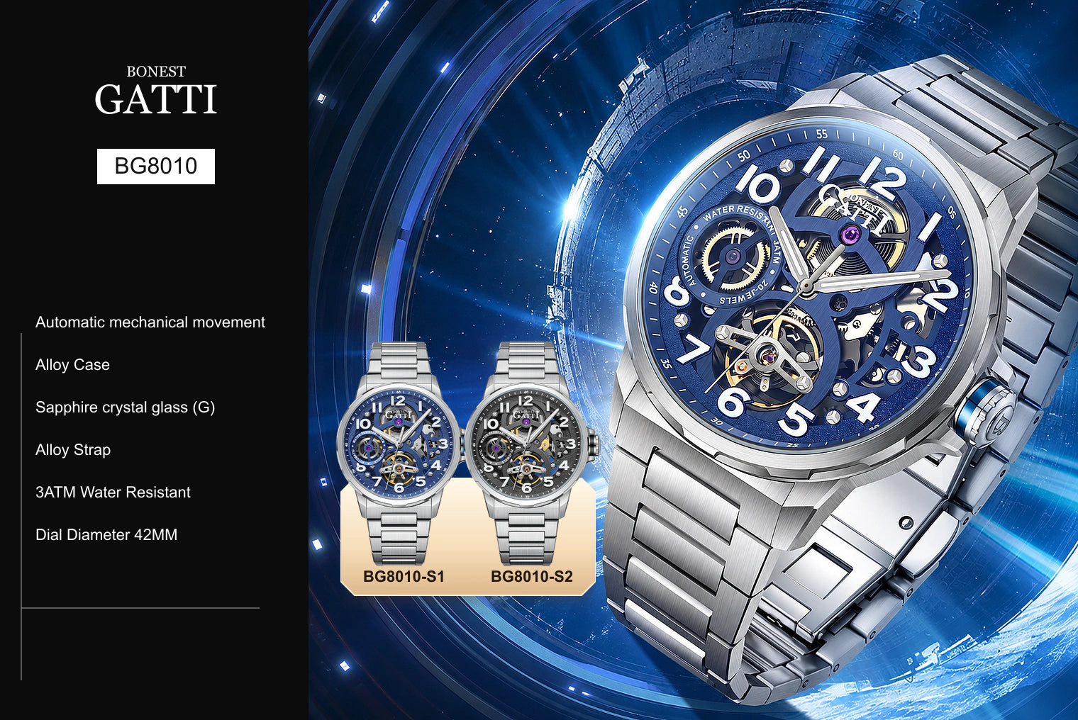 BONEST GATTI BG8010 watch, specifications and available colors