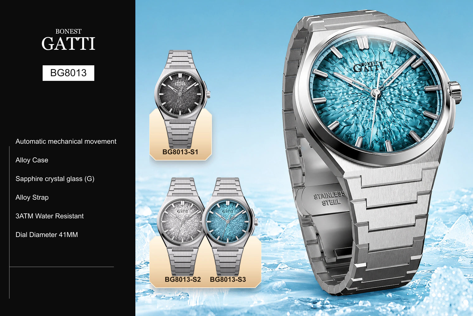 BONEST GATTI BG8013 watch, specifications and available colors