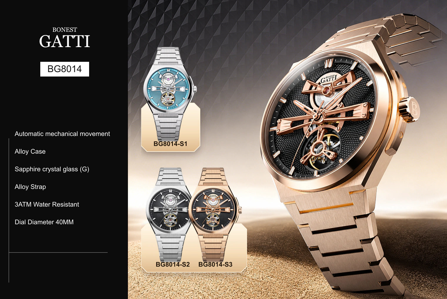 BONEST GATTI BG8014 watch, specifications and available colors