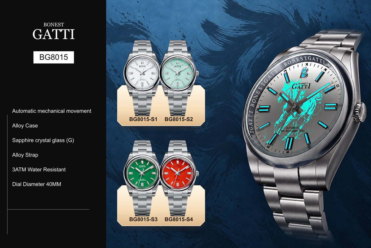 BONEST GATTI BG8015 watch, specifications and available colors